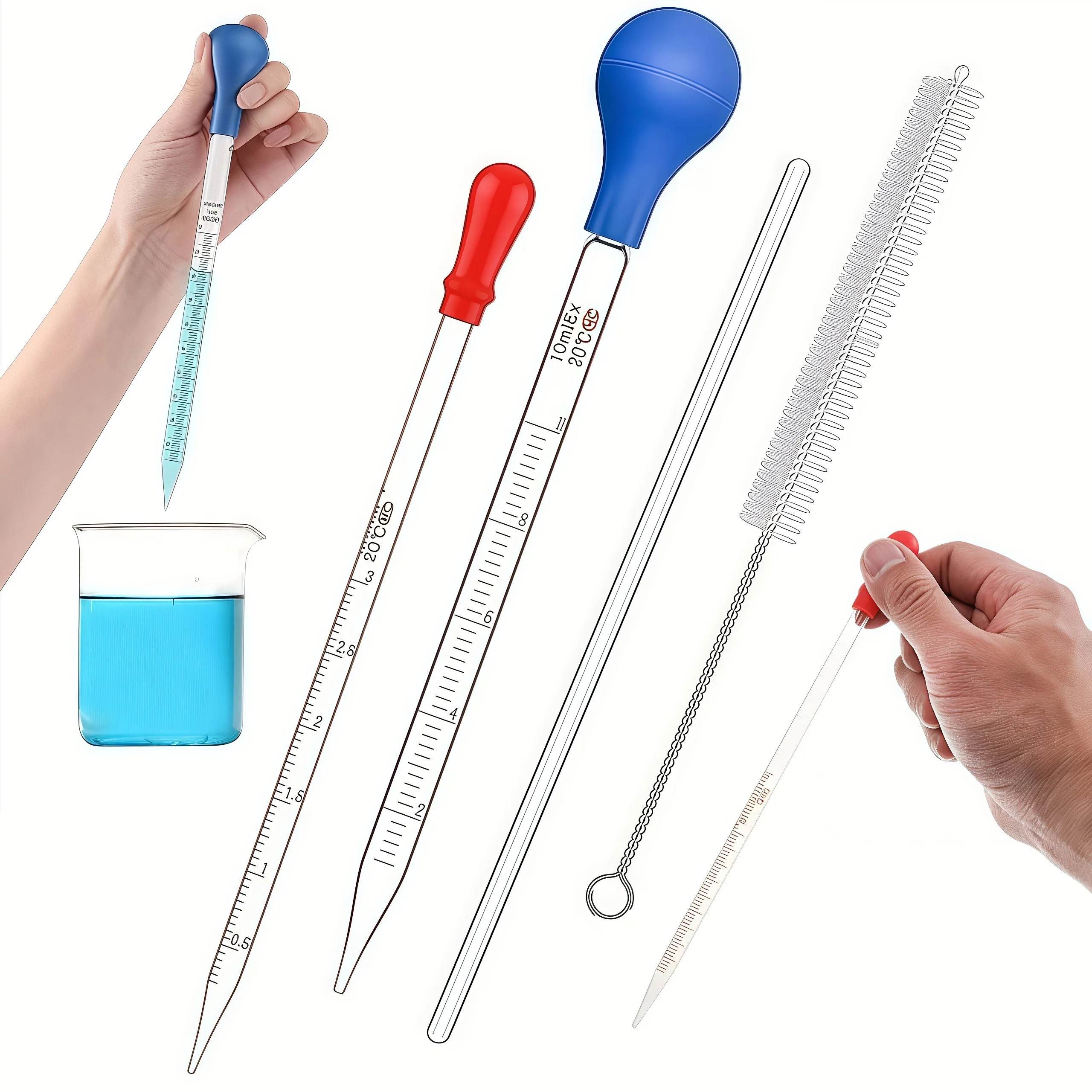 Glaspipette, Glastropfer 3 ml/10 ml mit Glasrührstab, Reinigungsbürste 2 Stück/4 Stück Image