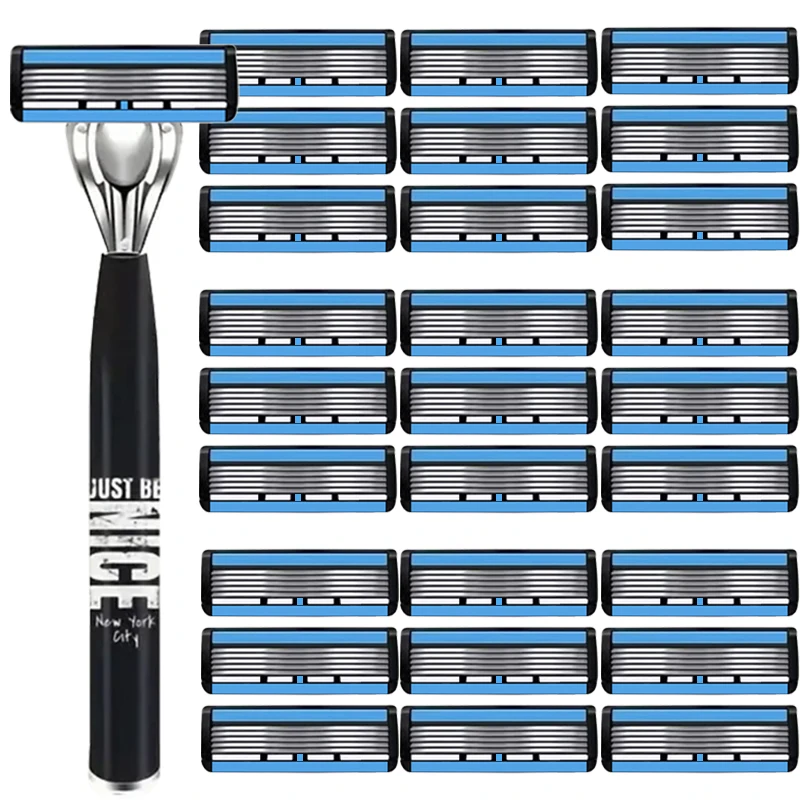 Manueller Rasierer für Herren mit 6 Klingen, rutschfestem Griff und mehreren Ersatzklingen – ideal zum Trimmen von Bärten und Schnurrbärten Image