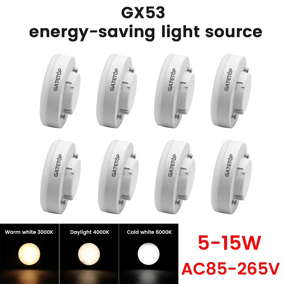 1-20 Stück GX53 LED-Strahler mit Weitspannungsbereich AC85-265V 5-15W, leistungsstarke Lichtquelle für Schrankbeleuchtung, Daring Grille Open Box Light