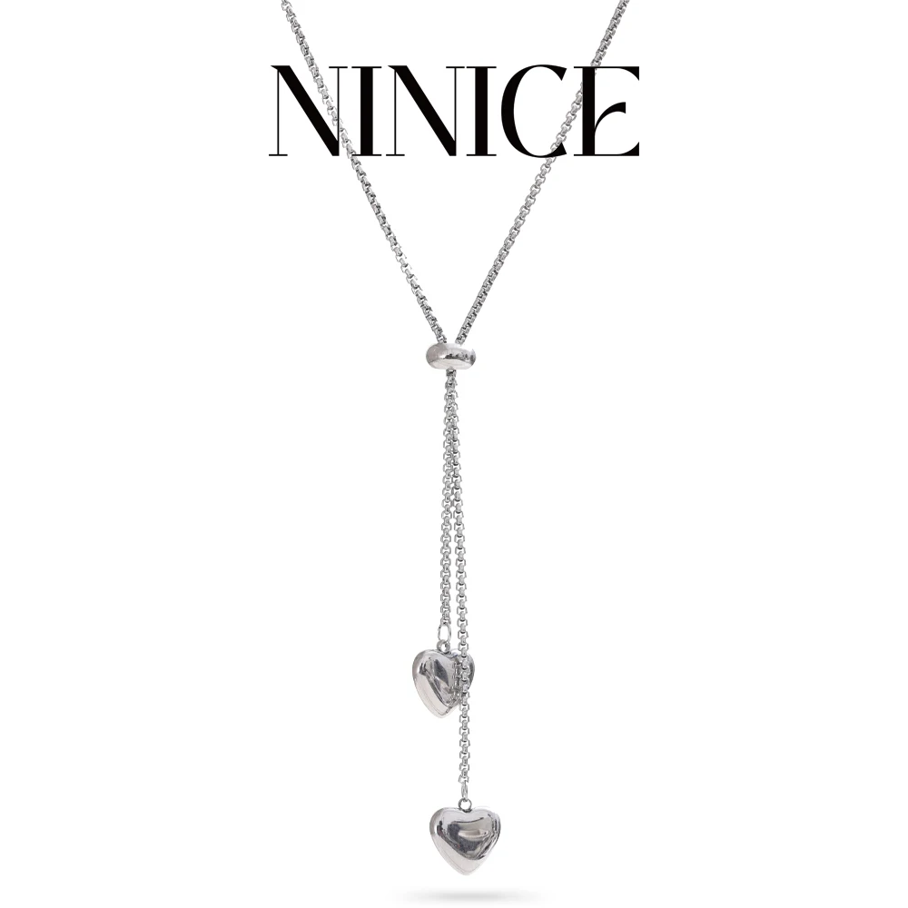 NiNice Halskette Damen-Pulloverkette aus Edelstahl, verstellbar, herzförmig, Modeschmuck-Accessoires Image