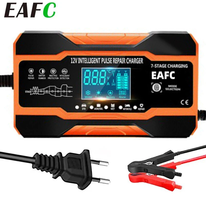 EAFC 12V 12A Autobatterieladegerät 240W Vollautomatische Pulsreparaturladung Geeignet für Auto Motorrad AGM GEL WET Bleisäure Image