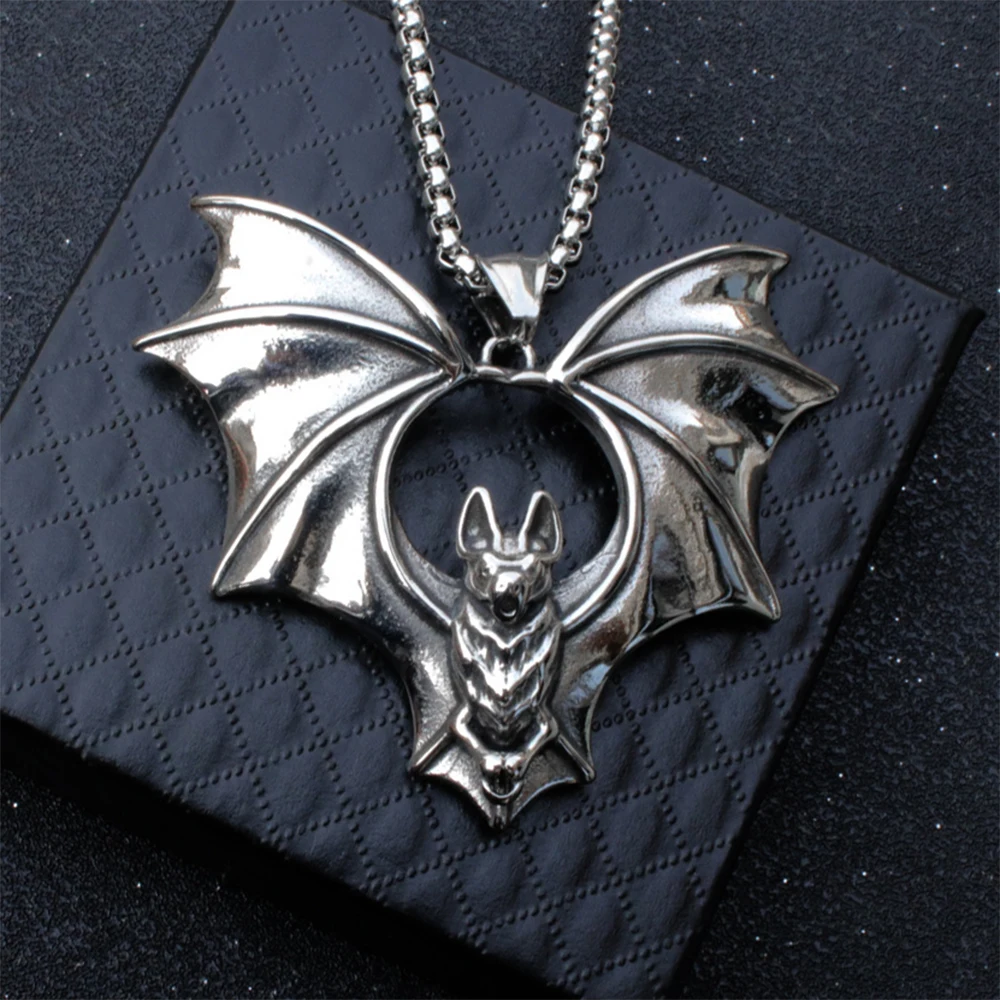 Fliegende Fledermaus Anhänger Halskette Für Frauen Männer Hip Hop Punk Silber Farbe Edelstahl Kette Vintage Gothic Schmuck Halloween Geschenke