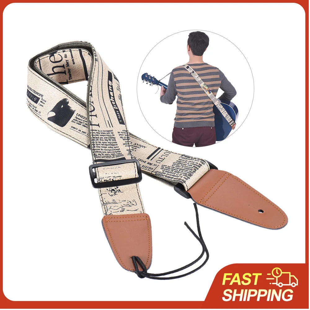 Bequemer, verstellbarer Gitarren-Schultergurt mit synthetischen Lederenden für akustische, folk-, klassische und elektrische Gitarren sowie Bässe. Image