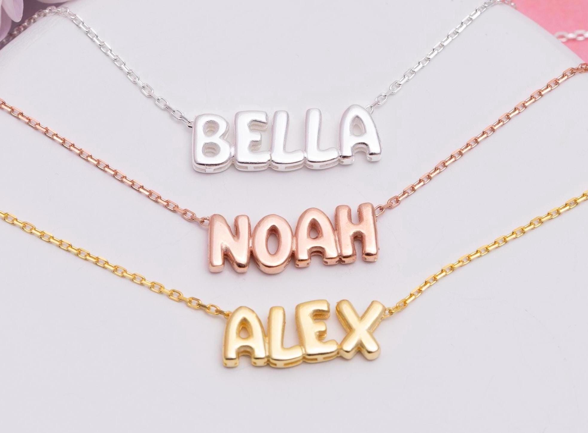 Collana con nome a forma di bolla, nome a forma di bolla personalizzato, collana con lettera a forma di bolla, collana con nome a forma di palloncino,