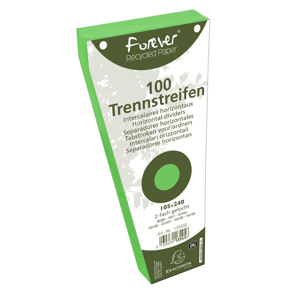 Exacompta Packung mit 100 Trennstreifen, gelocht, trapezförmig aus Recycling-Papier 180g/qm, 105x240mm - Forever Image