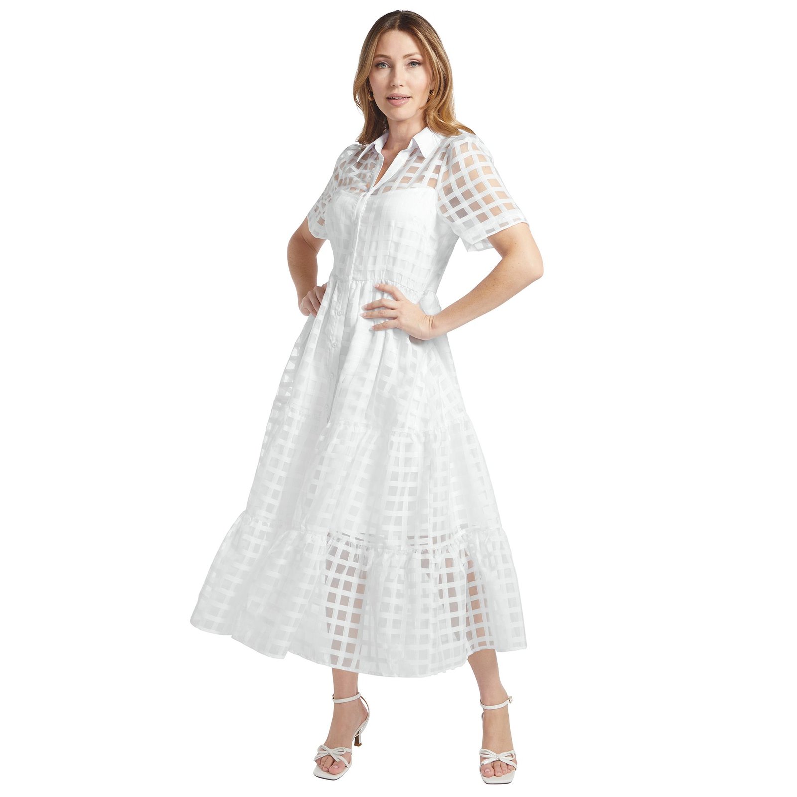 Masseys Organza Shirt Dress (Size 18) White, Polyester,Spandex