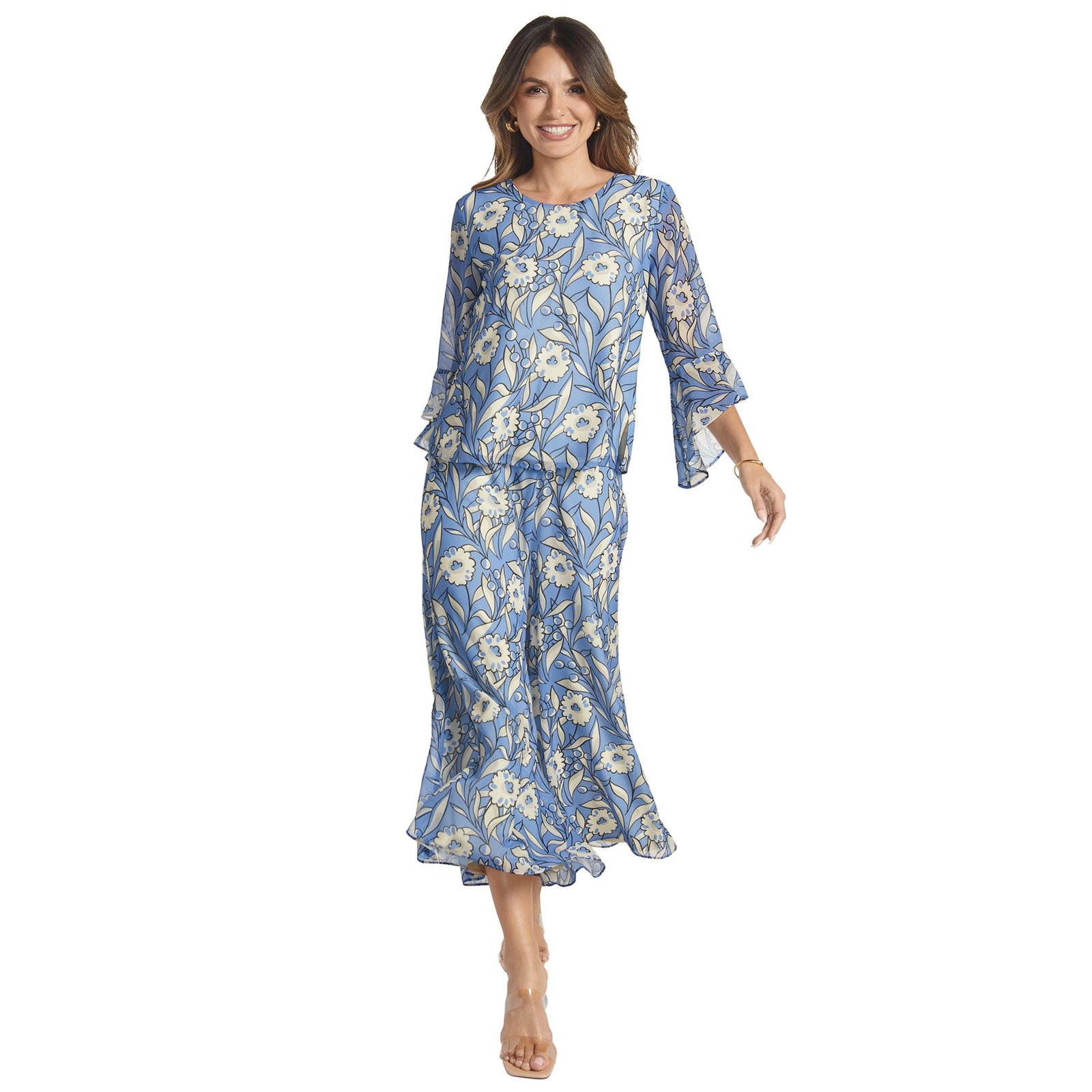 Masseys Light As Air Pant Set (Size 3X) Clear Skies Floral, Polyester,Spandex