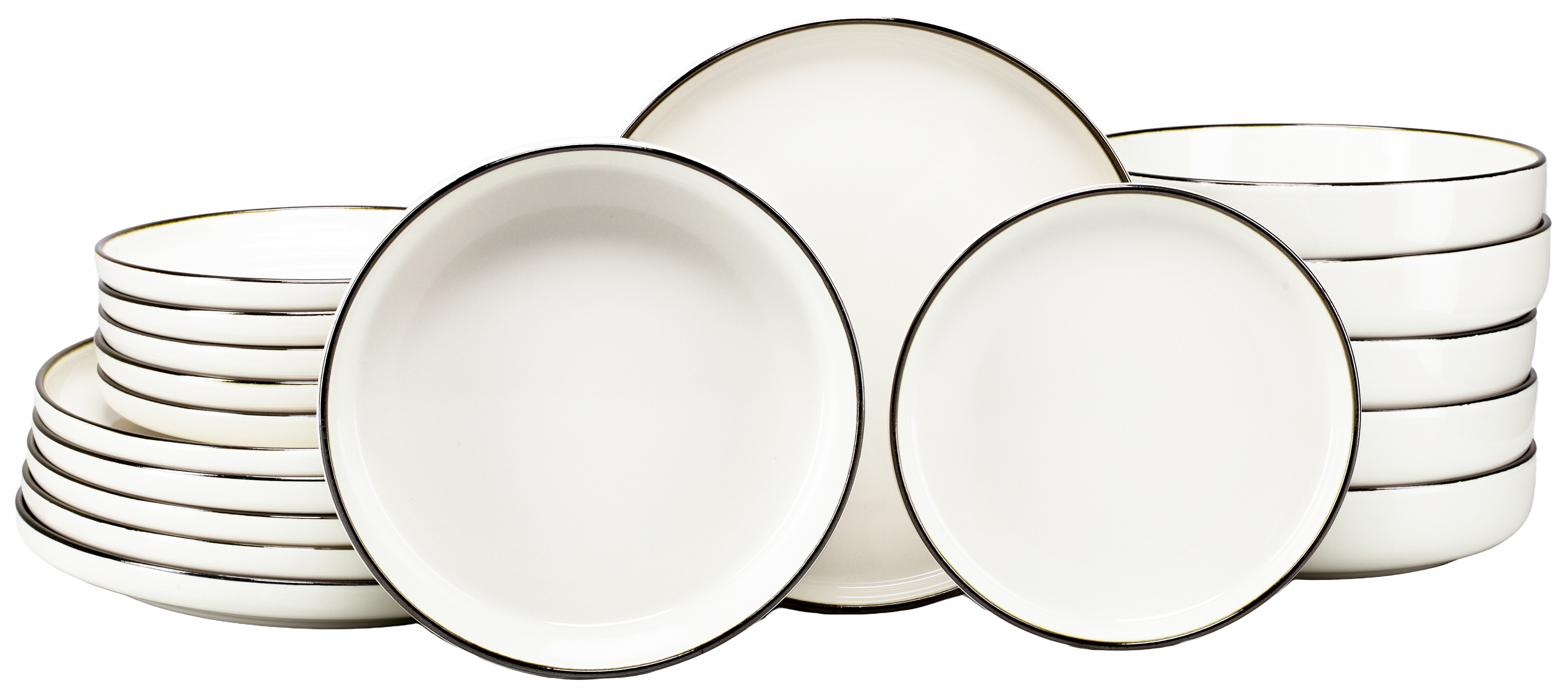 Teller-Set CREATABLE "Nordic Festive, Tellerset 18-tlg.", creme, 18, Steinzeug, Geschirr-Sets, Minimalistisches Design, Dezente goldene Akzente
