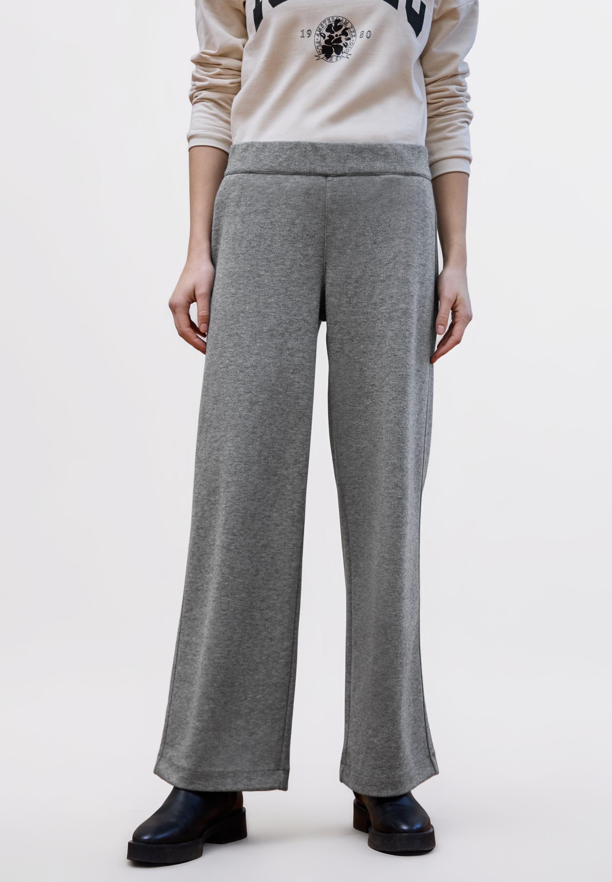 Culotte STREET ONE STUDIO, Damen, Gr. 40, Länge 30, gravel grau meliert, Stoff, 52% Polyester, 28% Viskose, 12% Polyamid, 8% Elasthan, unifarben, comfort fit knöchellang, Hosen Culotte, Middle Waist