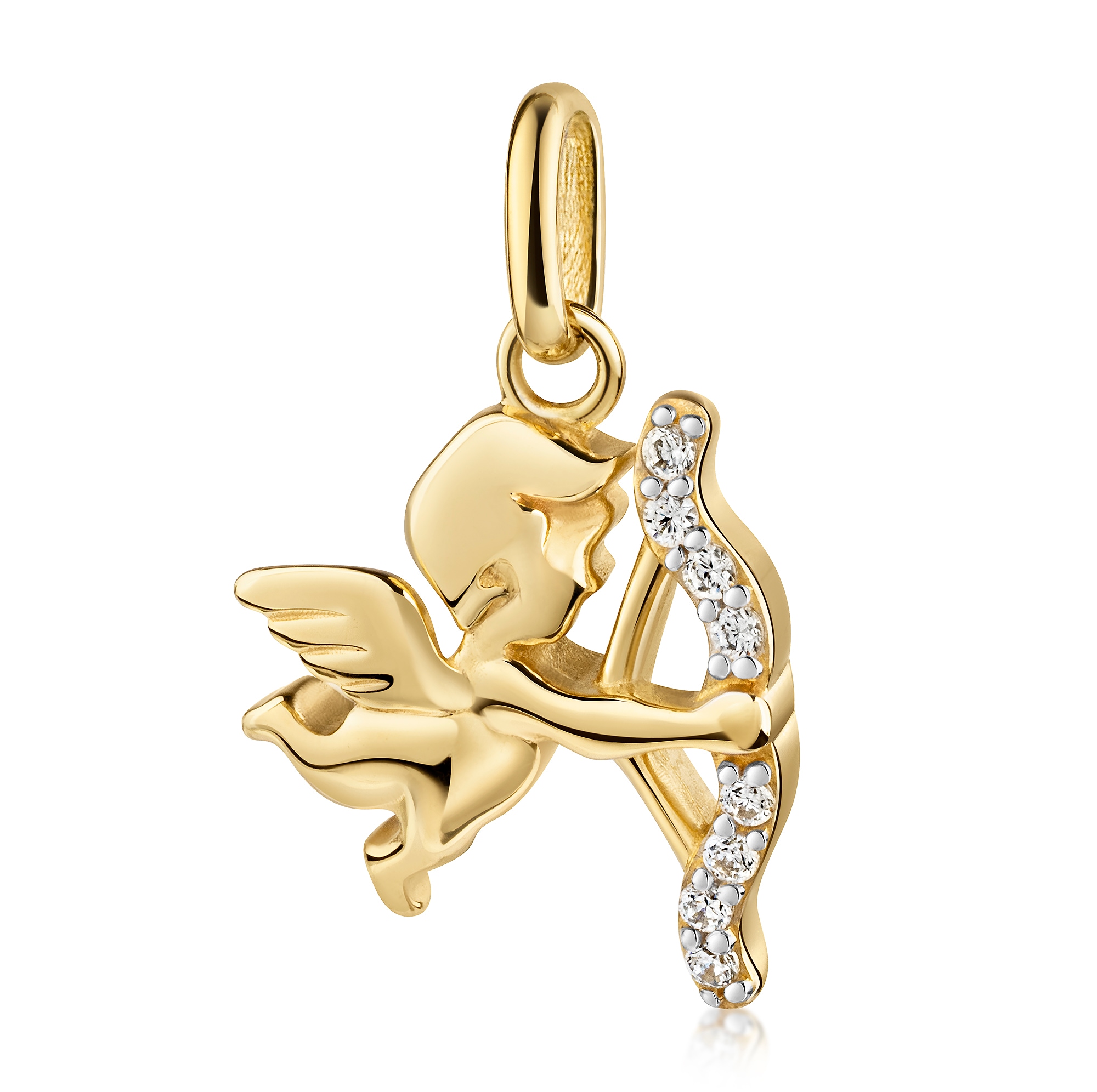 Kettenanhänger FIRETTI "Schmuck Geschenk Gold 333 Halsschmuck Anhänger Amor Pfeil", gelbgoldfarben, weißgoldfarben, kristallweiß, kristallweiß, Schmuckanhänger, Damen, Gelbgold 333, 1,28 g, Kettenanhänger, mit Zirkonia (synth.)