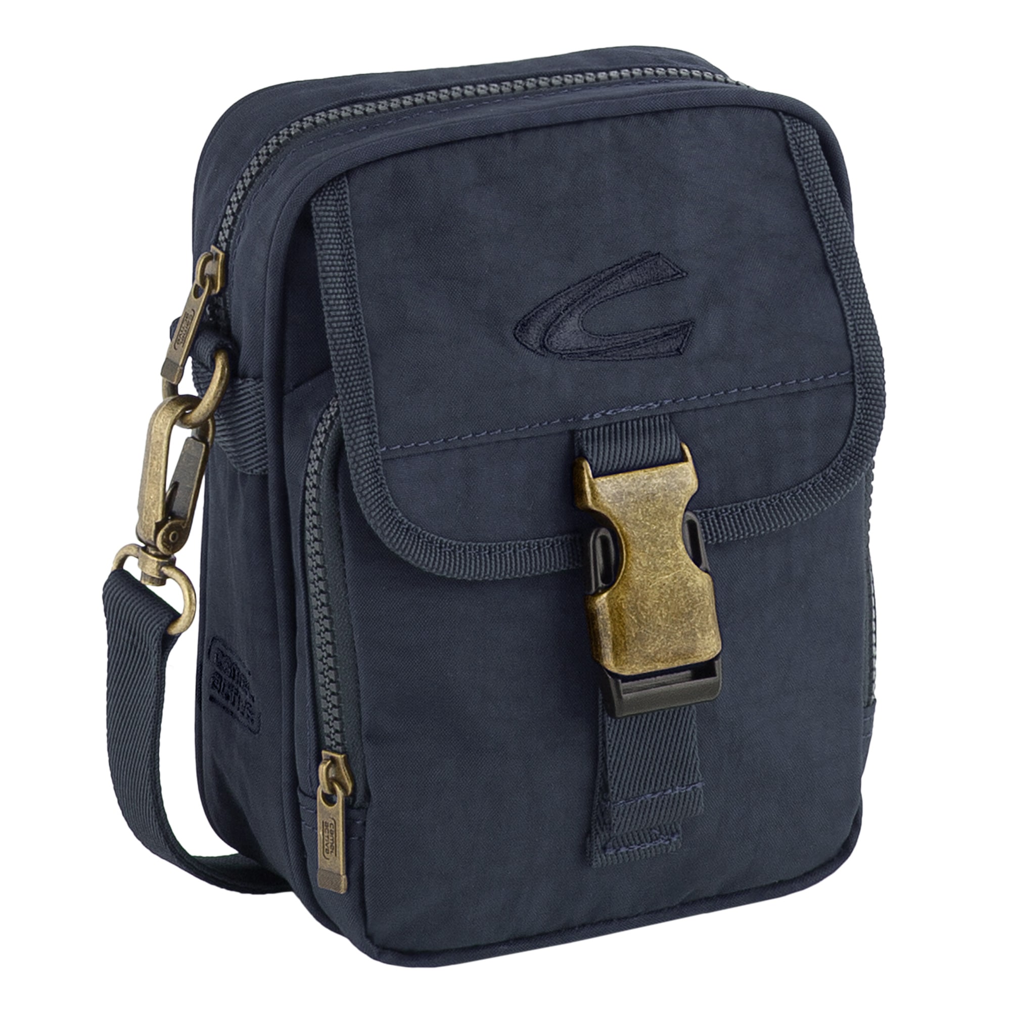 Umhängetasche CAMEL ACTIVE "Journey", Herren, Gr. B/H/T: 16cm x 21,5cm x 8cm, blau, Nylon, aufgeraut, bestickt, clean, unifarben, Taschen Umhängetasche, Herren Schultertasche, funktional und perfekt für alle Lebenslagen