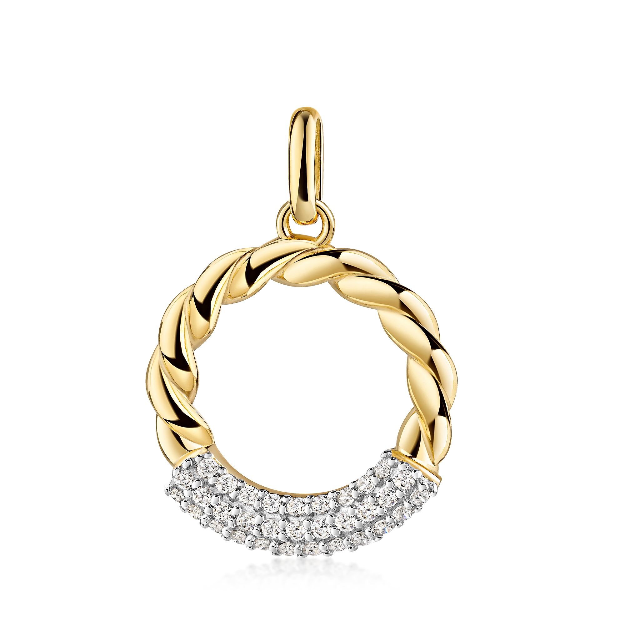 Kettenanhänger FIRETTI "Schmuck Geschenk Gold 333 Halsschmuck Anhänger Kreis rund Kordel", gelbgoldfarben, weißgoldfarben, kristallweiß, kristallweiß, Schmuckanhänger, Damen, Gelbgold 333, 1,31 g, Kettenanhänger, mit Zirkonia (synth.)