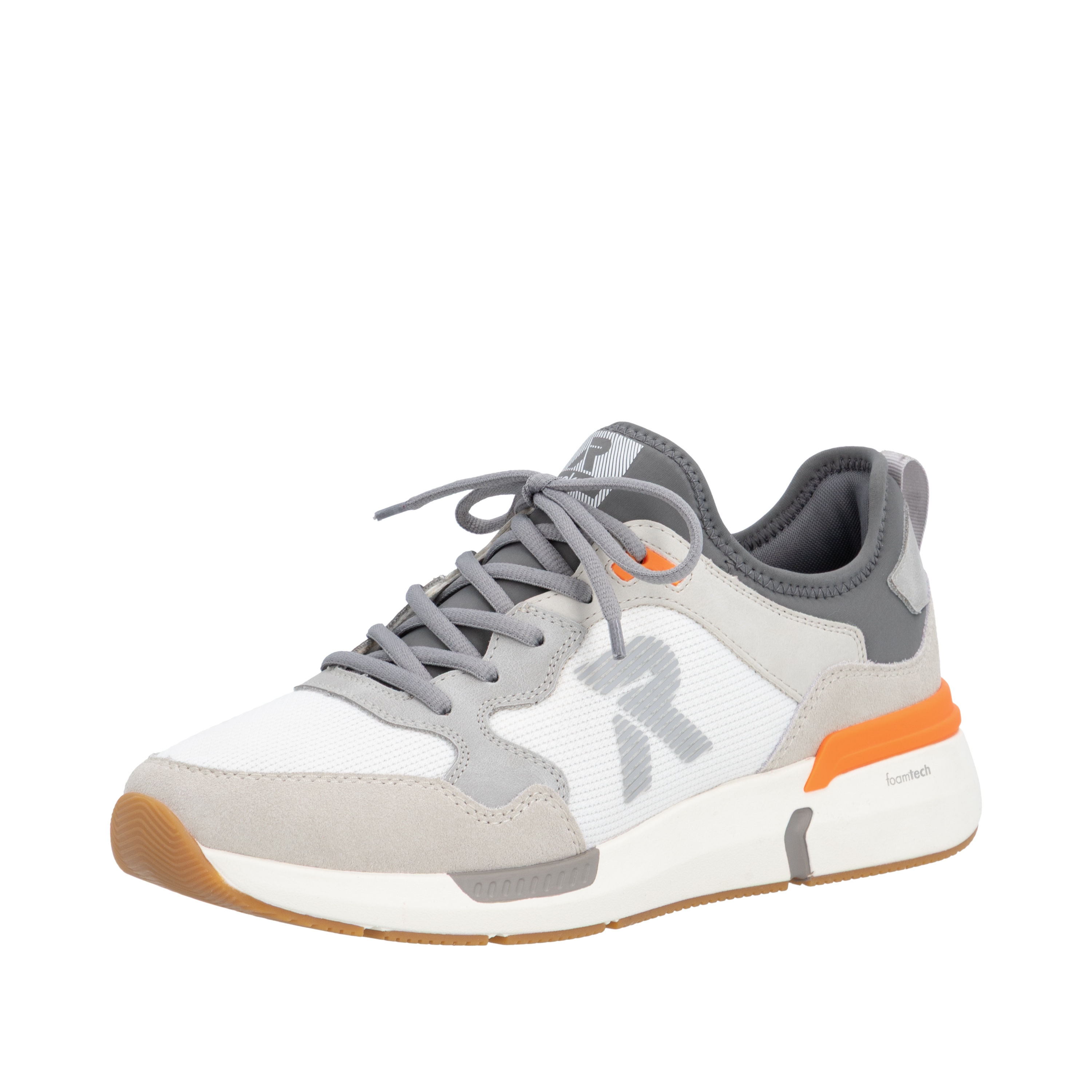 Slip-On Sneaker RIEKER SPORT, Herren, Gr. 45, grau, sanftes weiß, Leder, Textil, Schuhe, Schlupfschuh, Sportschuh, Freizeitsneaker mit Memory-Foam Innensohle