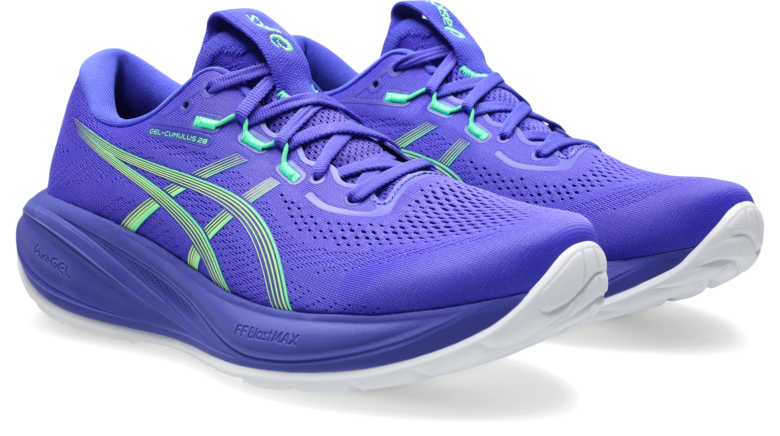 Laufschuh ASICS "GEL-CUMULUS 28", Herren, Gr. 48, cobalt burst, illuminate grün, Synthetik, Schuhe Laufschuh