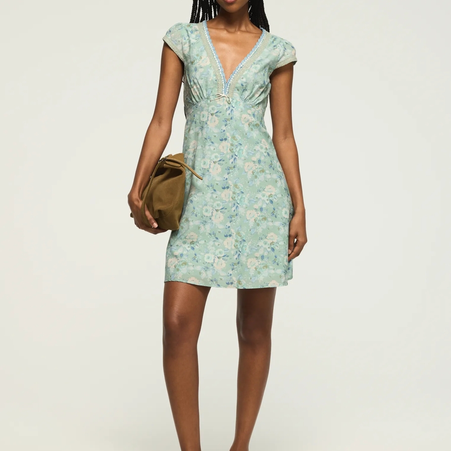 Lucky Brand Cap Sleeve Printed Mini Dress - Women's Clothing Dresses Mini Dress in Blue Floral, Size L