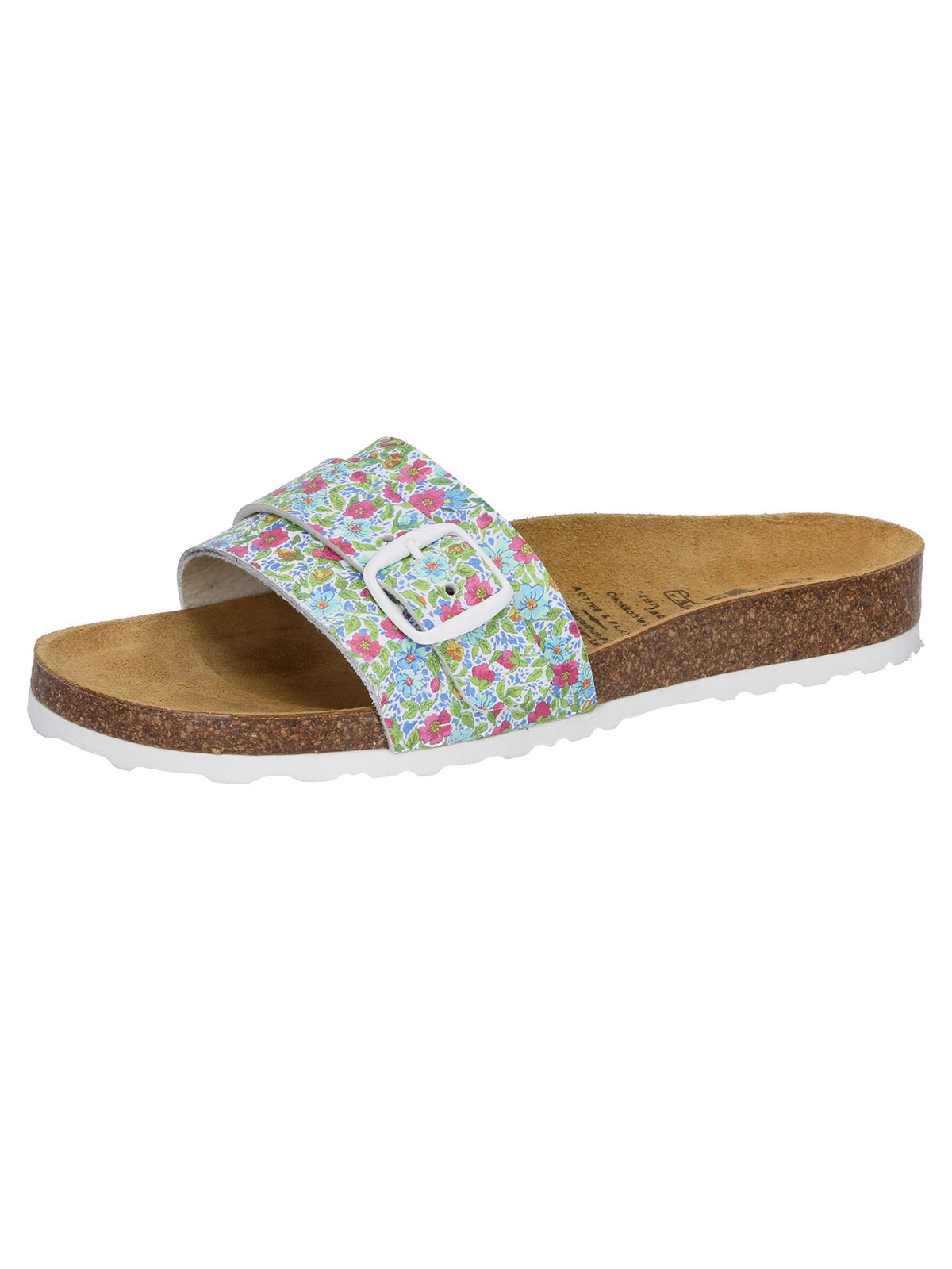 Pantolette LICO "Bioline Pantolette", Damen, Gr. 38, weiß (weiß, bunt, kombi), Obermaterial: 50% Rindsleder Leather cow. 50% Lammleder LEL., Schuhe Pantolette