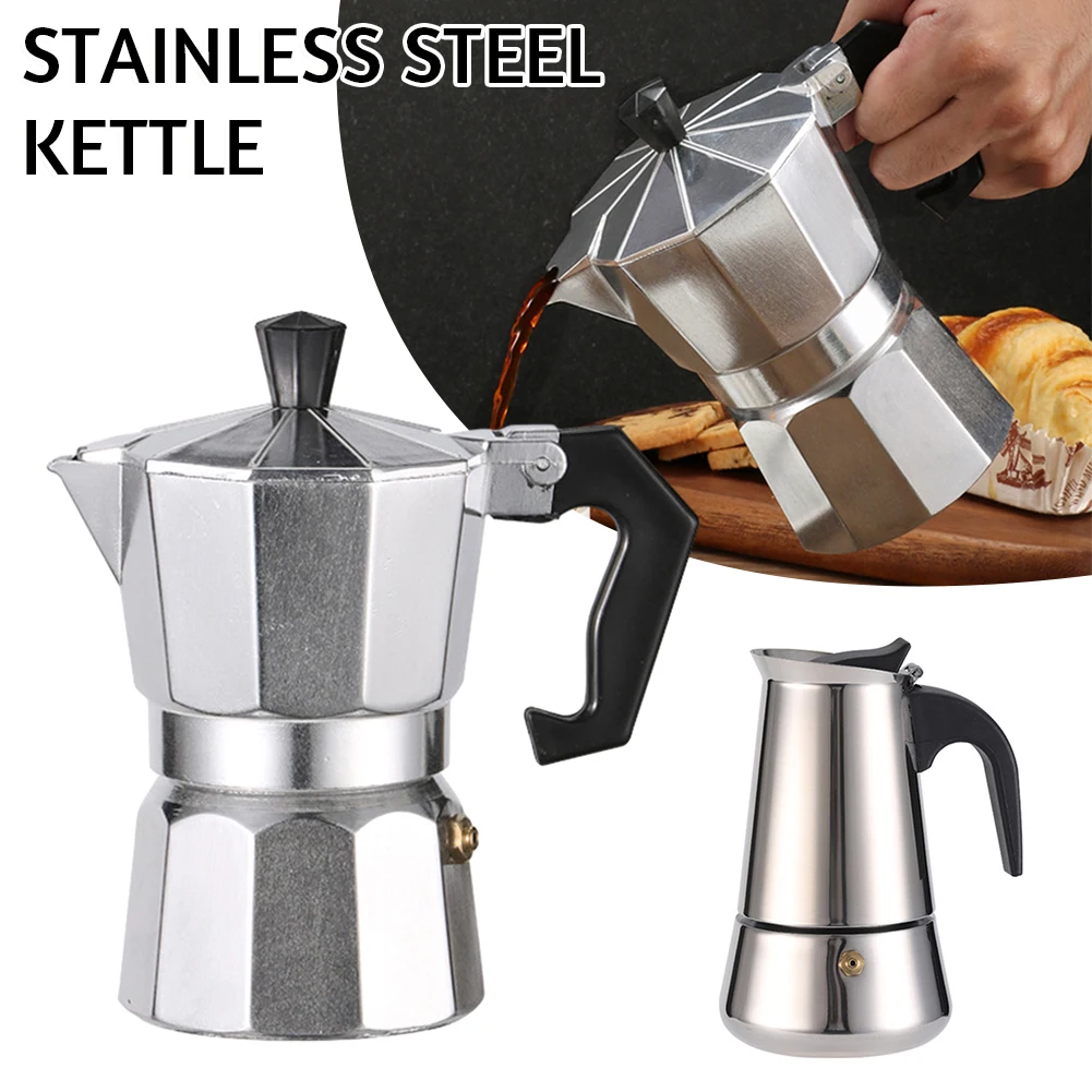 Cafetière à moka octogonale en aluminium/acier inoxydable pour cuisinière, cafetière à expresso polyvalente pour l