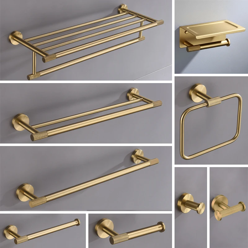 Kit de quincaillerie en or brossé, porte-serviettes mural, porte-rouleau de papier toilette, crochet pour Robe, ensemble d'accessoires de salle de bains
