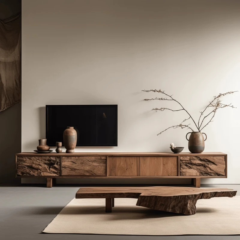 Meubles TV de salon en bois, design minimaliste avancé, meuble TV de chambre à coucher, meubles nordiques modernes en rondins Fernsehtisch