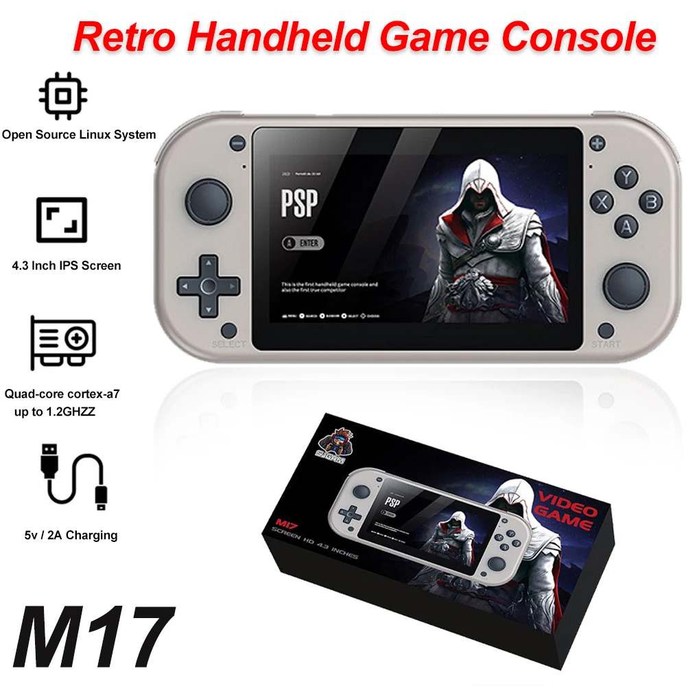 Console de jeu vidéo rétro portable M17, console de jeu, écran IPS 4.3 pouces, système Linux 30000 jeux, lecteur rétro de poche pour PSP, PS1