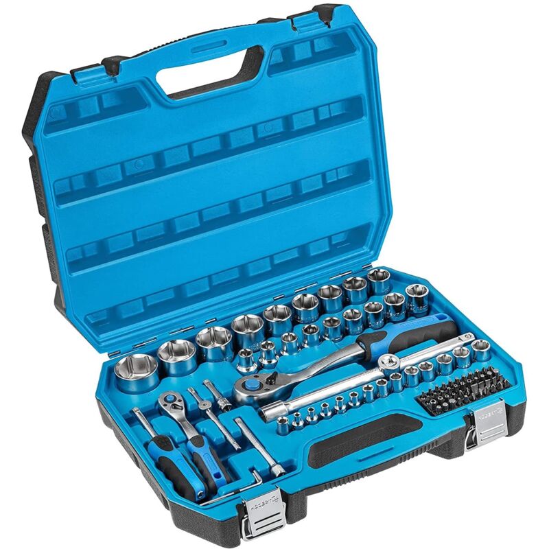 Högert Technik - Cassetta Attrezzi, Set Attrezzi, Valigetta Attrezzi, Kit Attrezzi, Chiavi A Bussola, Punte E Accessori 1/4” E 1/2”, Cr-v, Meccanismo A Cricchetto Con 72 Denti - Ht1r424, 89 Pezzi