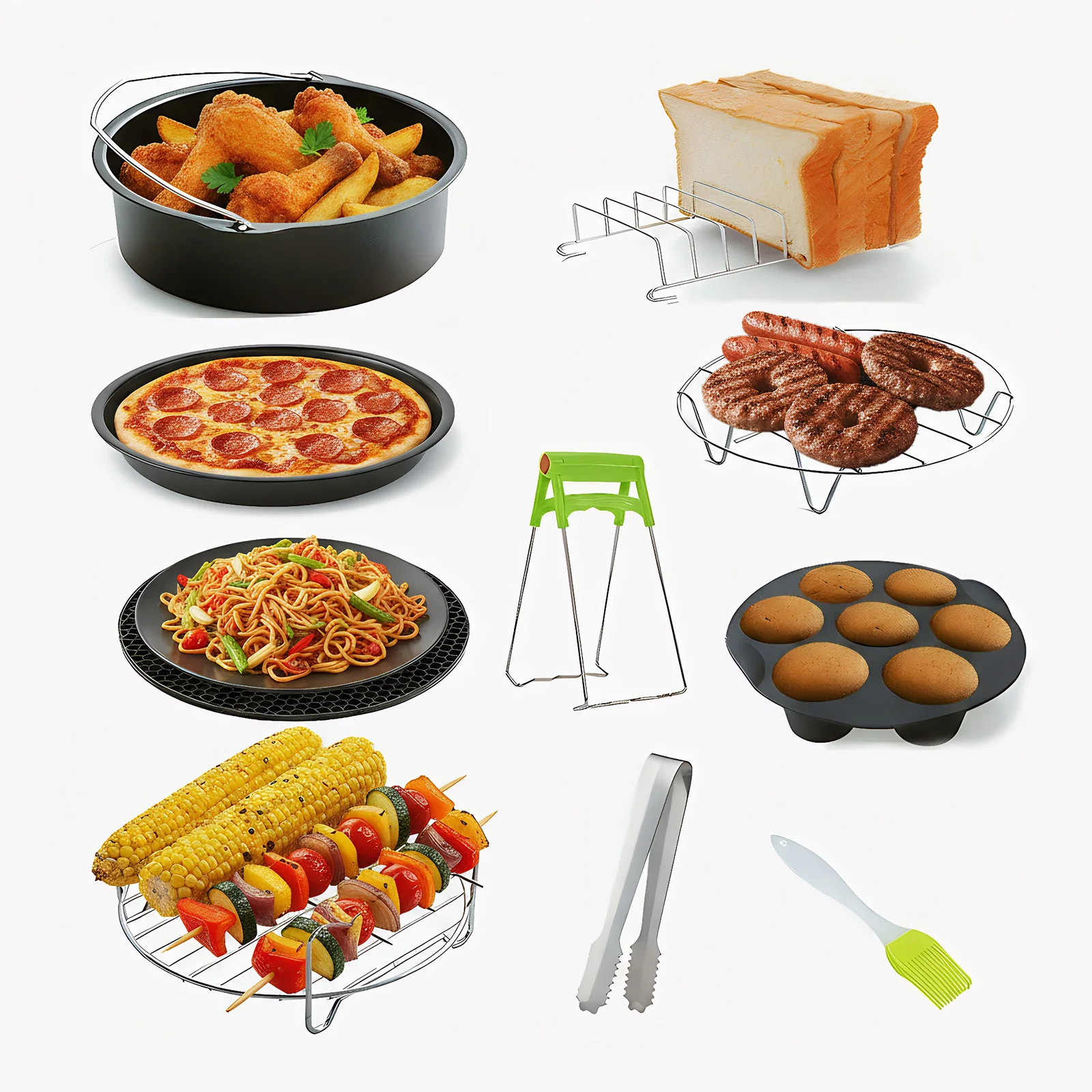 10-teiliges Heißluftfritteuse-Zubehörset für Philips 5000/7000 und andere Marken, kompatibel mit 5-6,8QT, inklusive Kuchen- und Pizzapfanne. Image