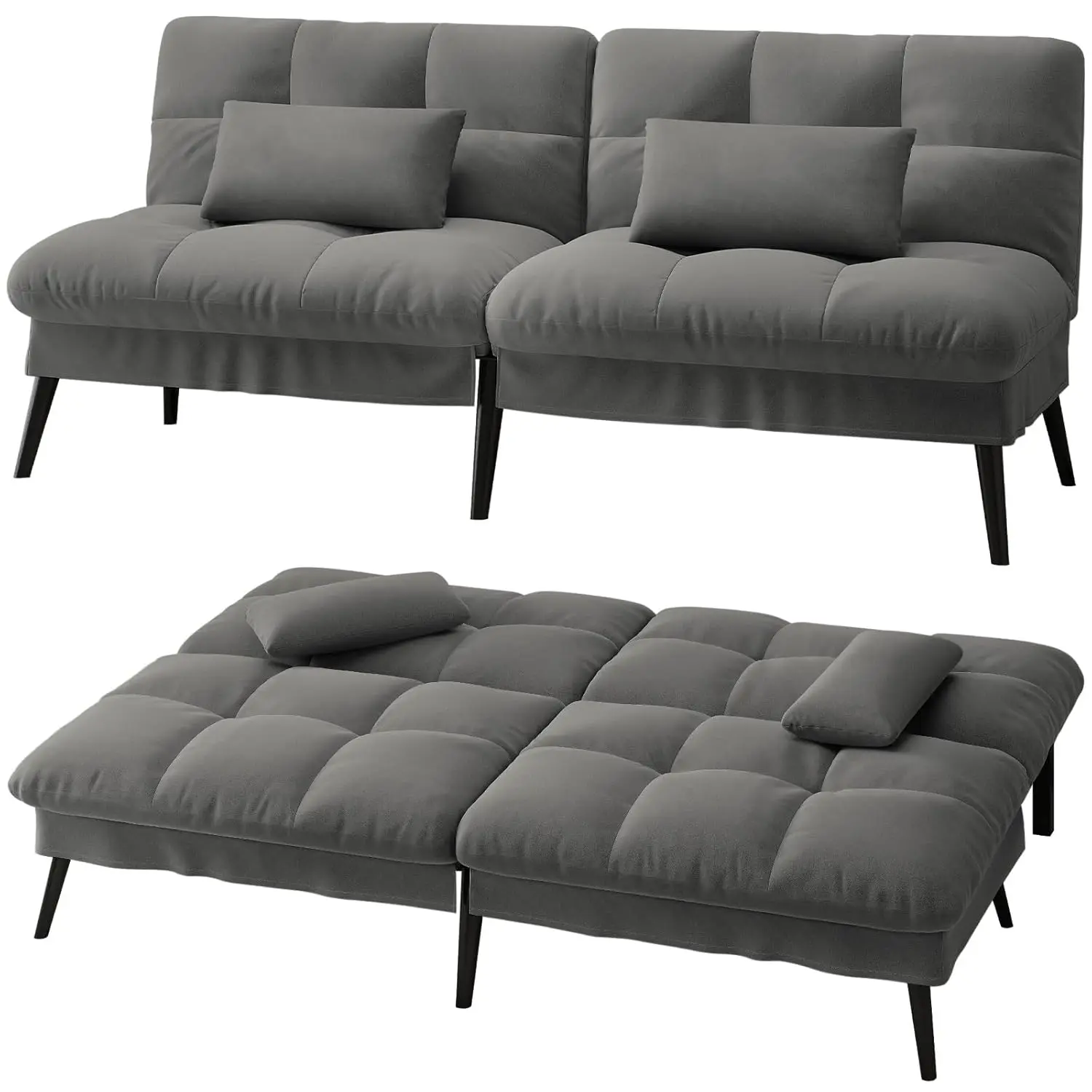 3-Sitzer-Schlafsofa, umwandelbare Schlafcouch, 5-fach verstellbar, Stoff grau, für Wohnzimmer, Zuhause, individuell Image