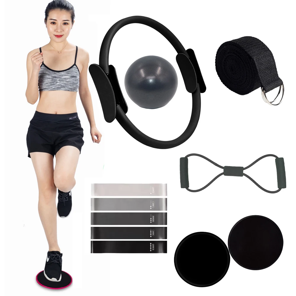 11Pcs Ausrüstung Set Pilates Workout Zubehör Kreis Mini Übung Ball Yoga Strap Silikon Spannung Band Schiebe Platte Image