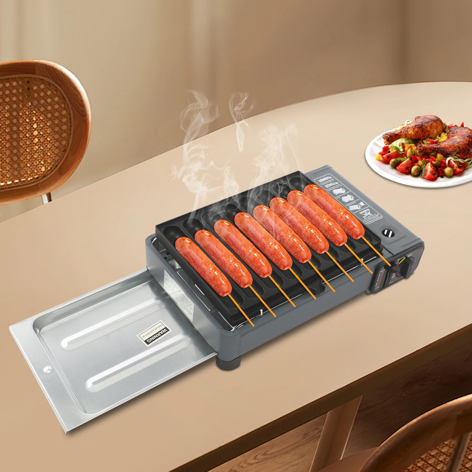 Tragbarer Gasgrill Camping-Gasgrill mit Transportkoffer und Fettablage, Tischgrill mit Grillplatte für Terrasse, Balkon Image