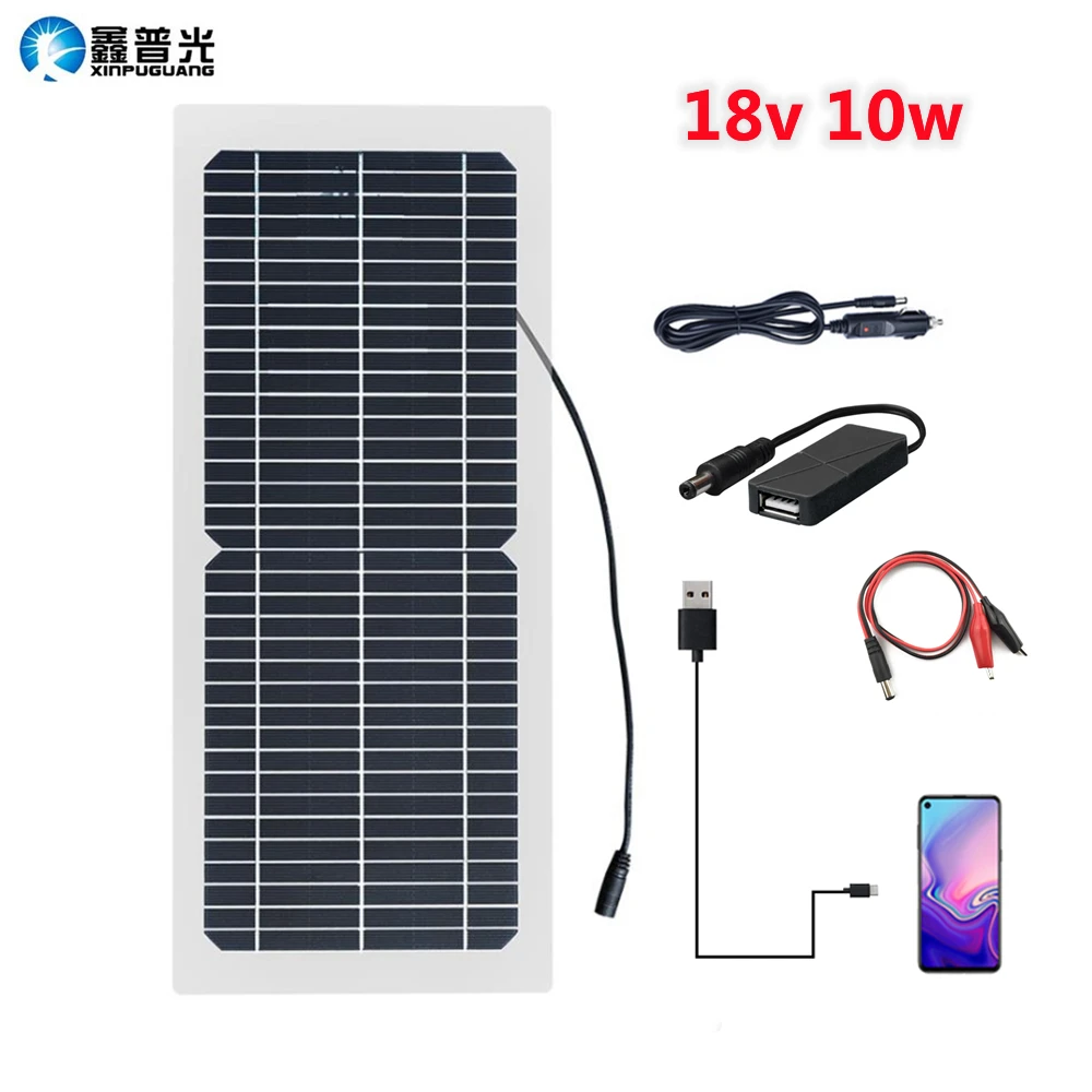 Tragbares Solarpanel 18V 10W Solar-Ladegerät Flexibles Solarpanel Monokristalline Zelle Outdoor Handy Solarstrombank Auto Batterieaufladung Auto Batterie aufladen Solar panel charger Image