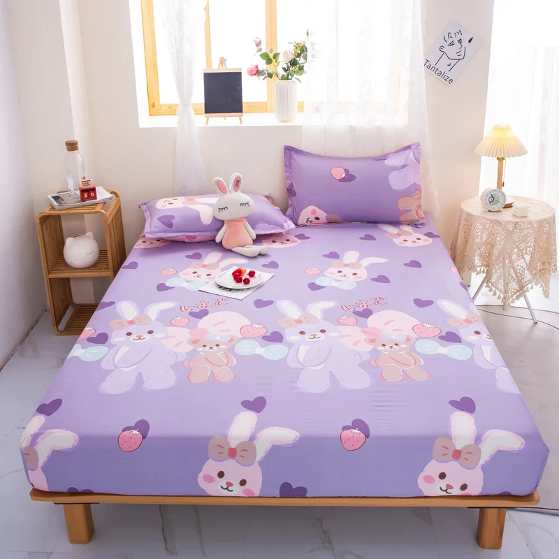 1pc Lila Farbe Bett Ausgestattet Blatt für Doppel Bett Kaninchen Gedruckt Cartoon Kinder Bett Blatt lençol de cama casal (ohne kissenbezug)