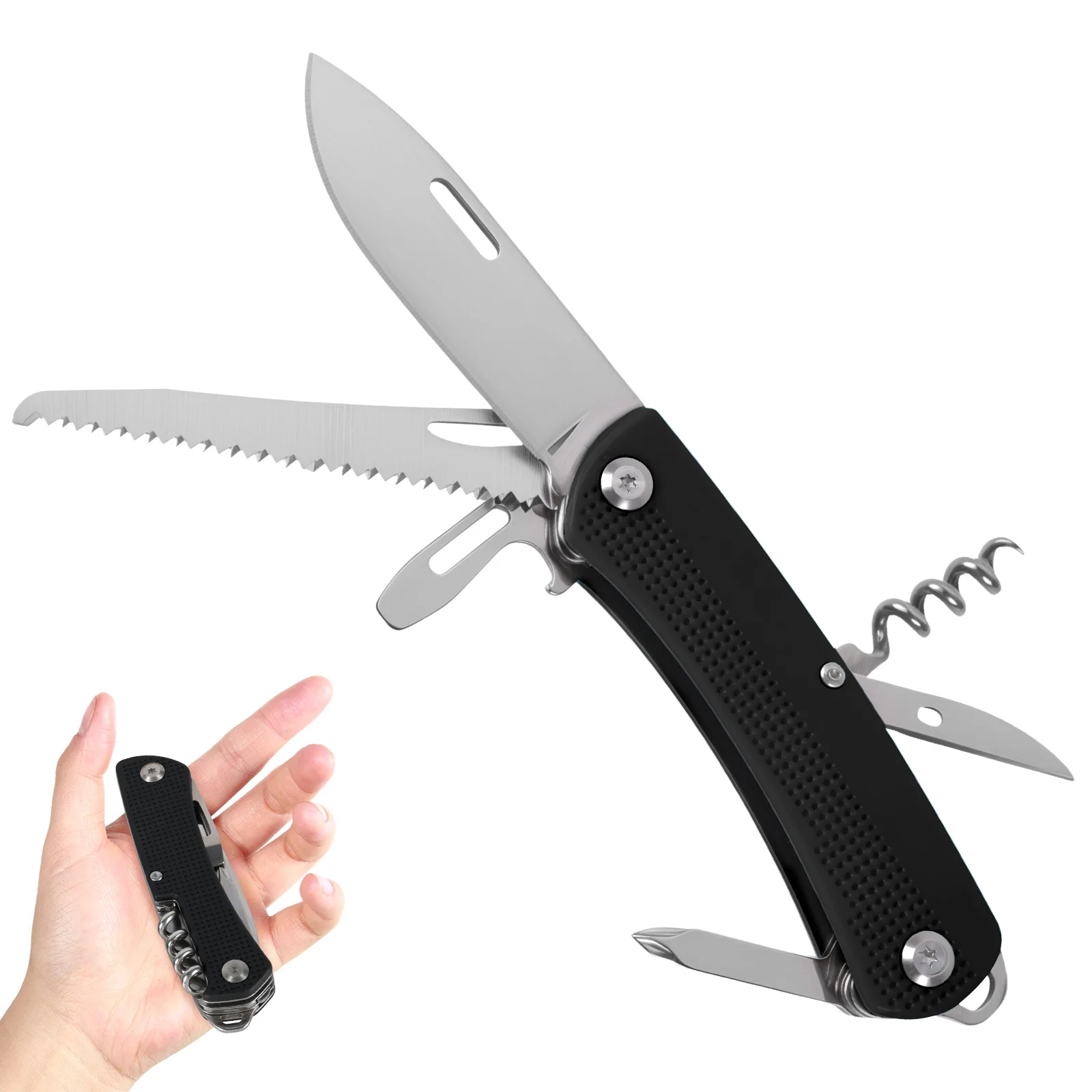 6-in-1 Multitool Taschenmesser Praktisches Multifunktions-Taschenmesser mit Flaschenöffner für Outdoor-Camping Tragbares Klappmesser für Obst Image