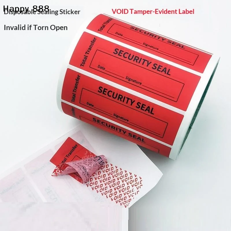 100 Stück manipulationssichere Sicherheitsetiketten – Rot/Blau, 25 × 85 mm, mit dreifachen Seriennummern und Void-Effekt Image