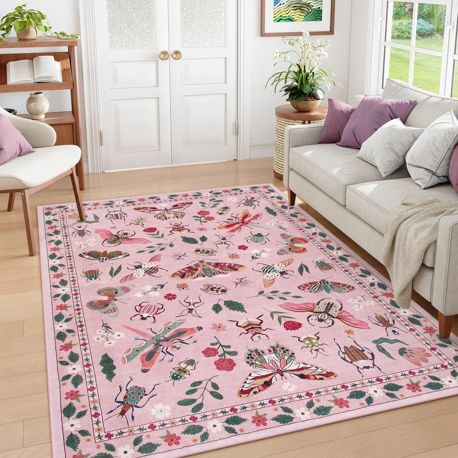 Rosa waschbare Teppiche, weiche, moderne rosa Teppiche für Schlafzimmer, Mädchen, Wohnzimmer, rutschfester Teppich