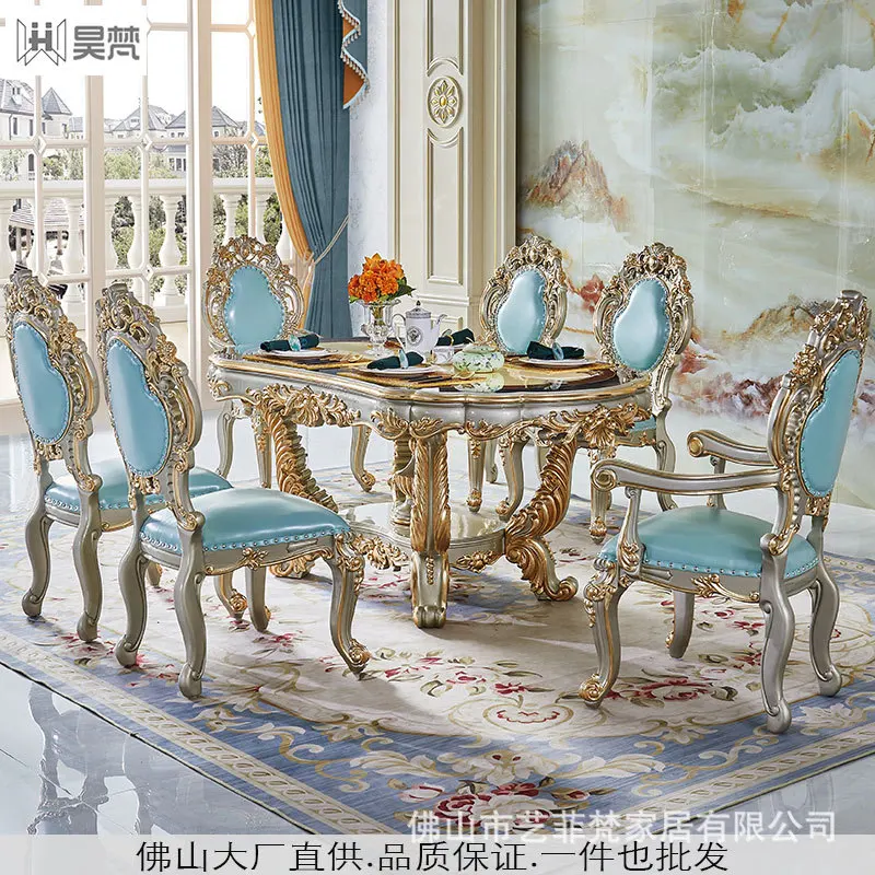 Hochwertiger europäischer Esstisch 1,8 Meter, komplett aus Massivholz, Luxusvilla, hochwertige rechteckige Esstisch- und Stuhlkombination d Image