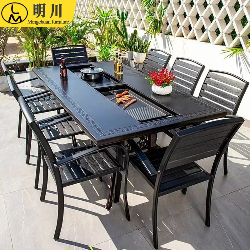 Outdoor-Tisch und Stuhl, Innenhof, Aluminiumguss, Grilltisch, Villa, Balkon, Garten, Haushalt, elektrischer Kohlenstoff-Tisch und Stuhl Image