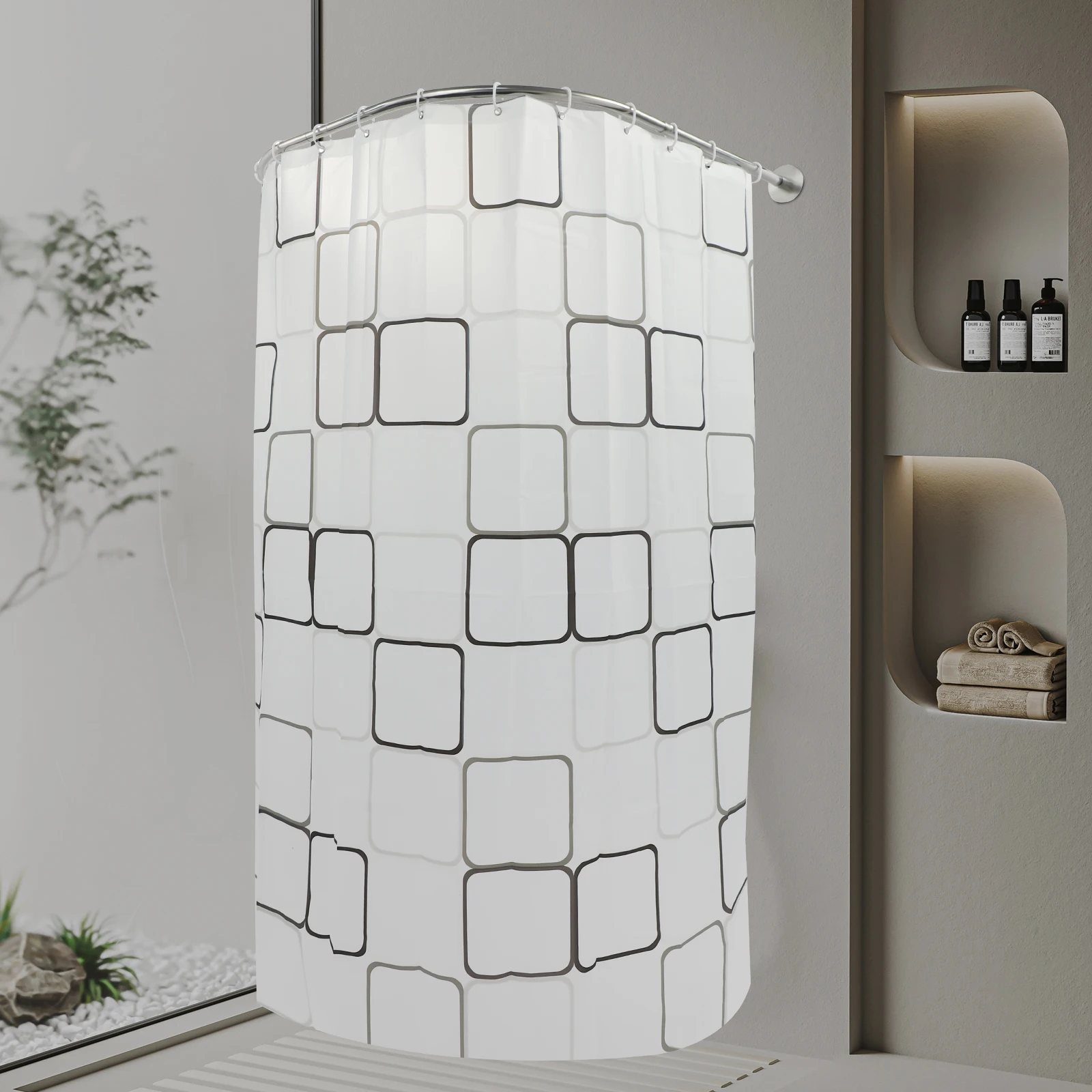 0,9-1,3m Duschvorhangstangen-Set (Quadratisches Gittermuster) für Badezimmer, Toiletten, Ankleidezimmer, Fenster, Balkone