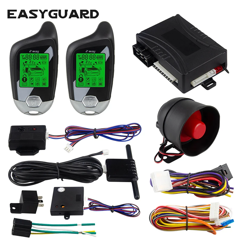EASYGUARD Universeller 2-Wege-Autoalarm EC202 mit ferngesteuertem Motorstart, LCD-Pager-Display, Vibrationsalarm, Mikrowellensensor, Warnung Image