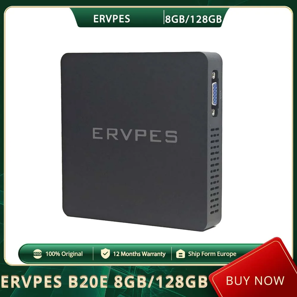 ERVPES B20E Mini-PC, Intel HD Graphics 405, max. 2,64 GHz, 8 GB RAM, 128 GB SSD, BT 5.0, 2,4 GHz/5 GHz WLAN, Intel J3710 4 Kerne, Windows 10