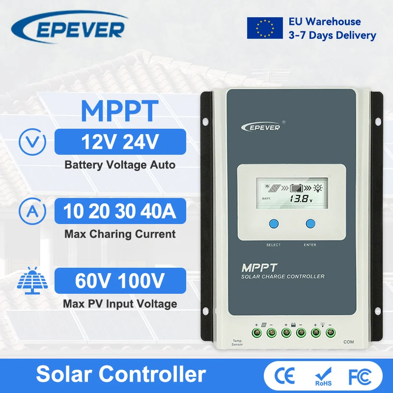 Epever Tracer 10A 20A 30A 40A Mppt Solarladeregler 12V 24V Auto Solarpanel Regler mit LCD-Display Max. PVC 60V 100V Image