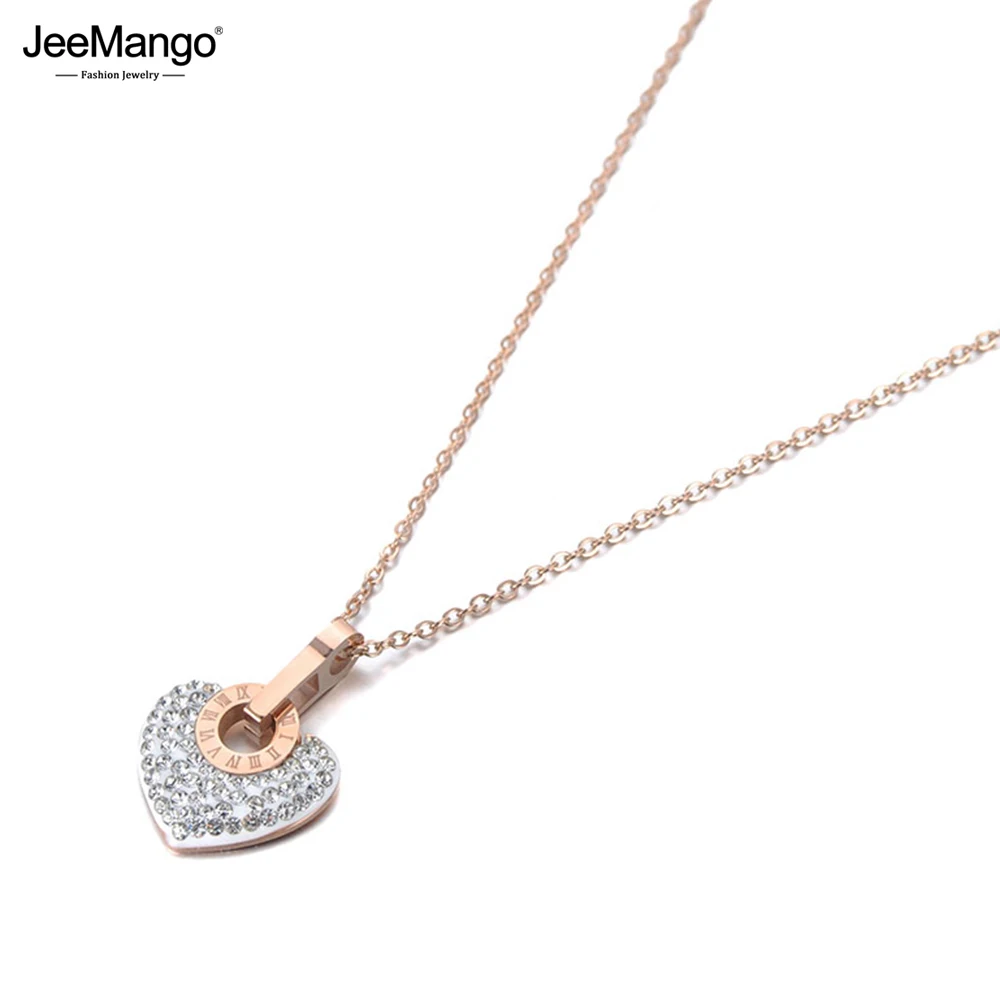 Jeemango trend ige Titan Stahl weiß/schwarz Ton Strass Herz Charm Halskette schöne Anhänger Kette Halskette für Frauen jn19112