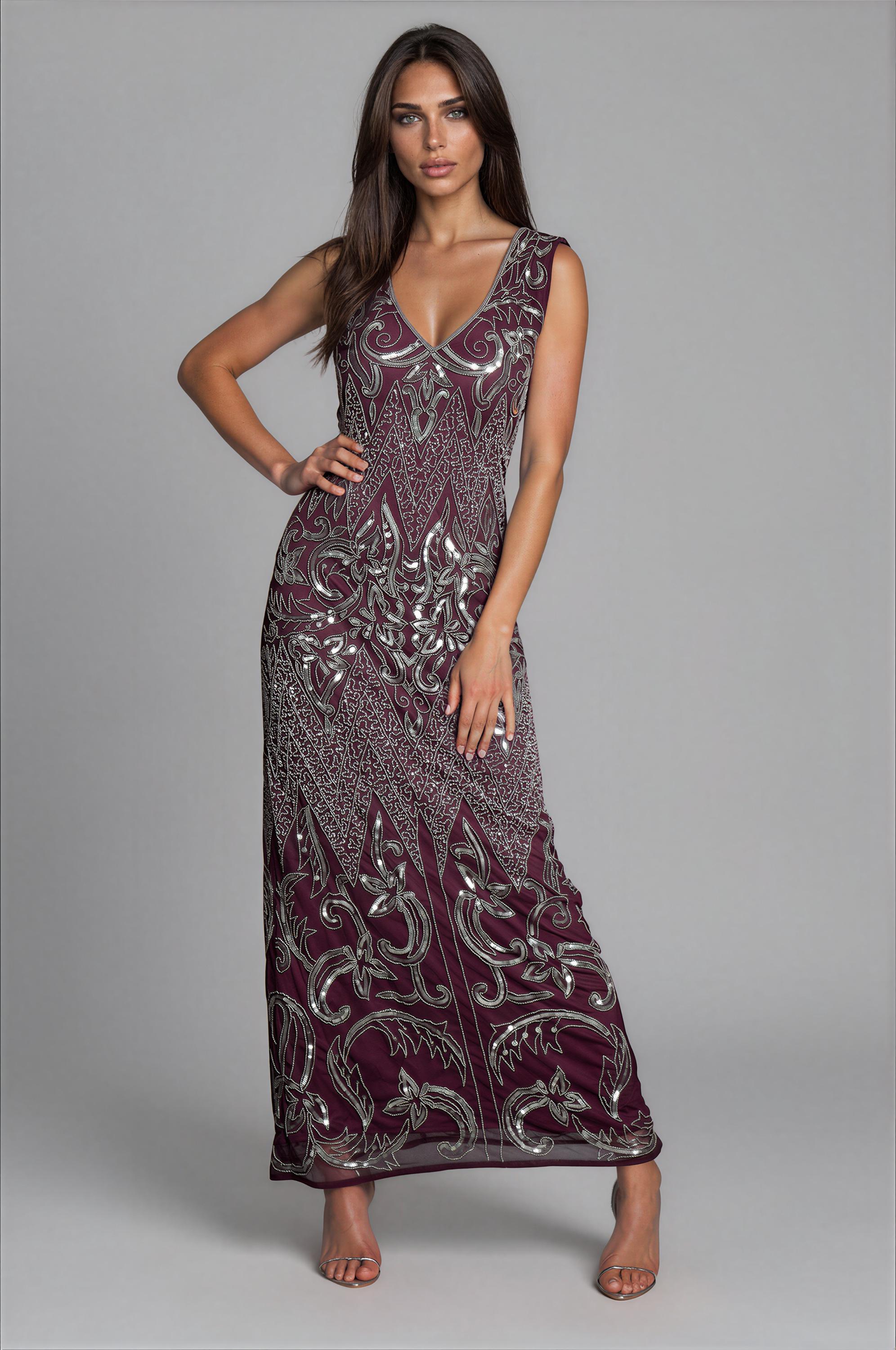 Abito flapper viola anni '20 da donna, abito Art Déco Gatsby con perline, abito da sera in stile vintage per ballo di fine anno, invitata a un matrimo