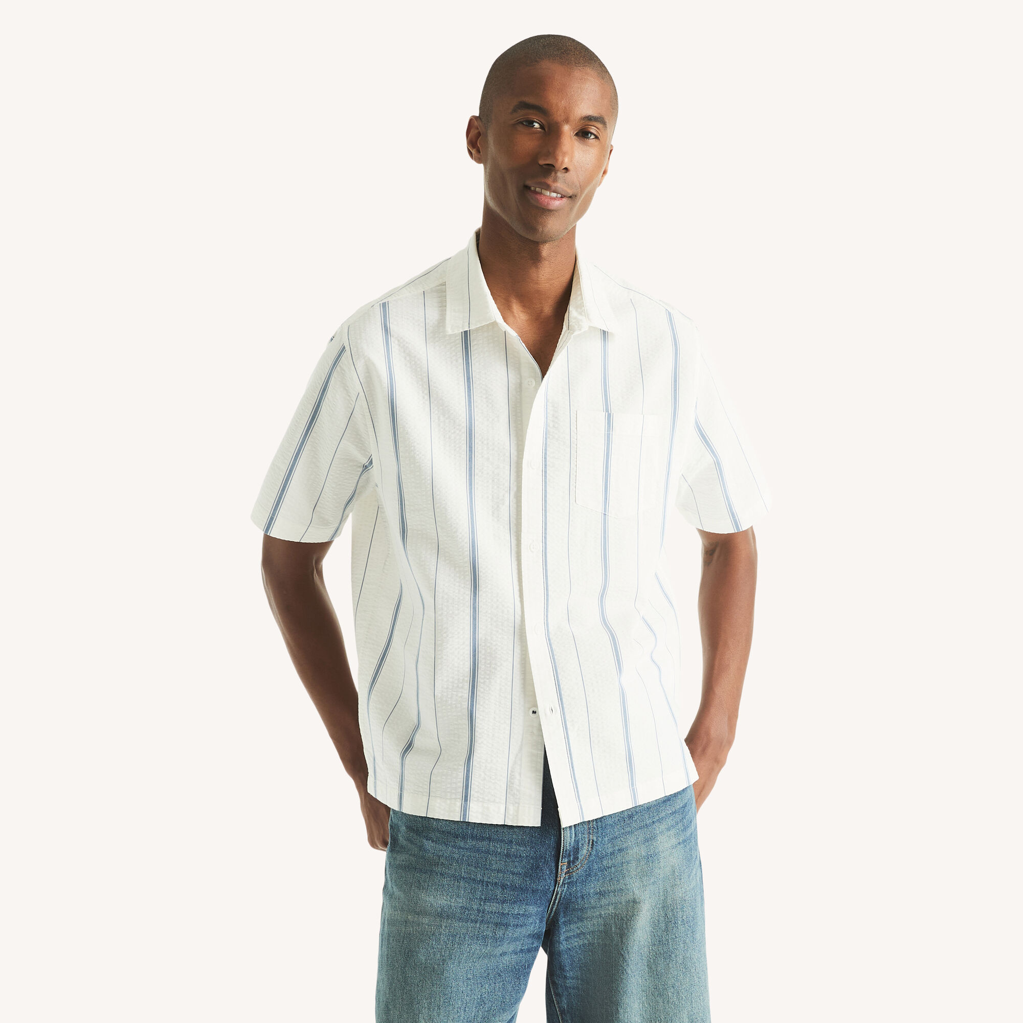 Nautica Men's Striped Dobby Short-Sleeve Shirt 134 (Sail White), 3XL