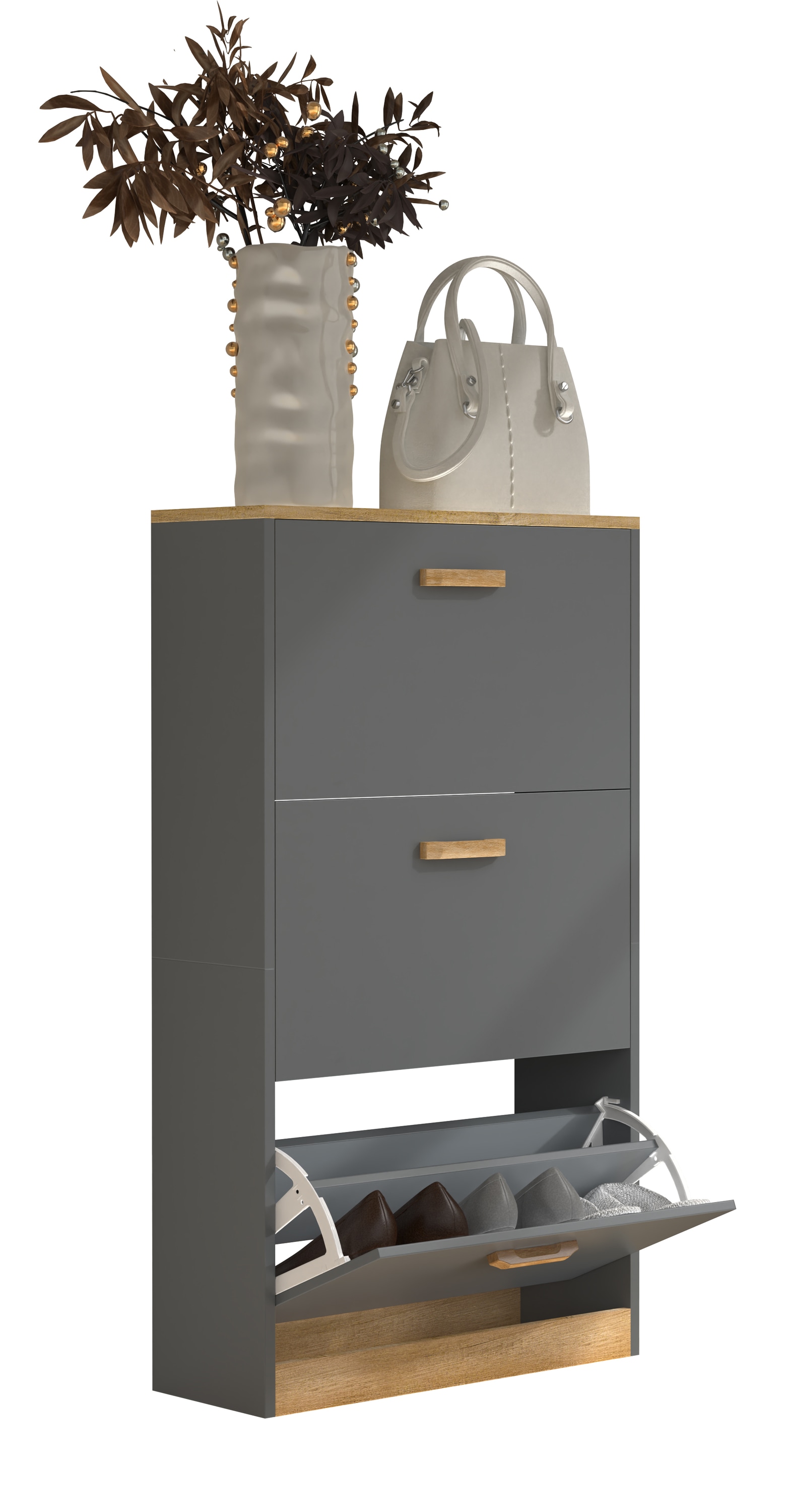 Schuhschrank VCM "Holz Schuhregal Schuhschrank Schuhkipper Halom M", schwarz (anthrazit), B:59cm T:22cm, Obermaterial: 100% Holz Wood., Schränke, Schuhschrank Image