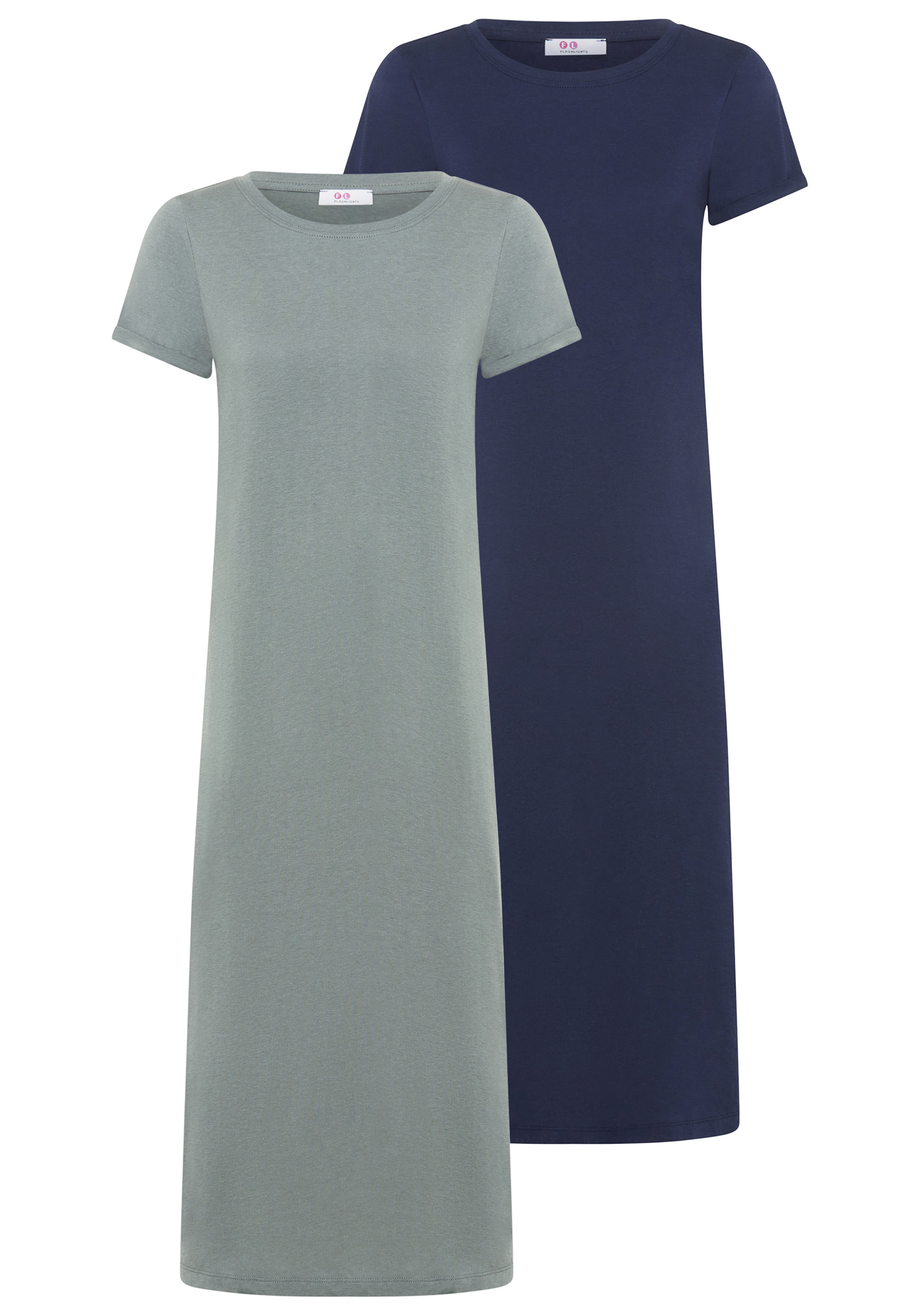 Shirtkleid FLASHLIGHTS, Damen, Gr. 40/42, N-Gr, blau, grün, Single Jersey, Obermaterial: 50% Baumwolle, 50% Modal, unifarben, bequem wadenlang, Rundhals, Kleider Shirtkleid, aus Single Jersey, bequeme Passform, mit Seitenschlitzen, wadenlang