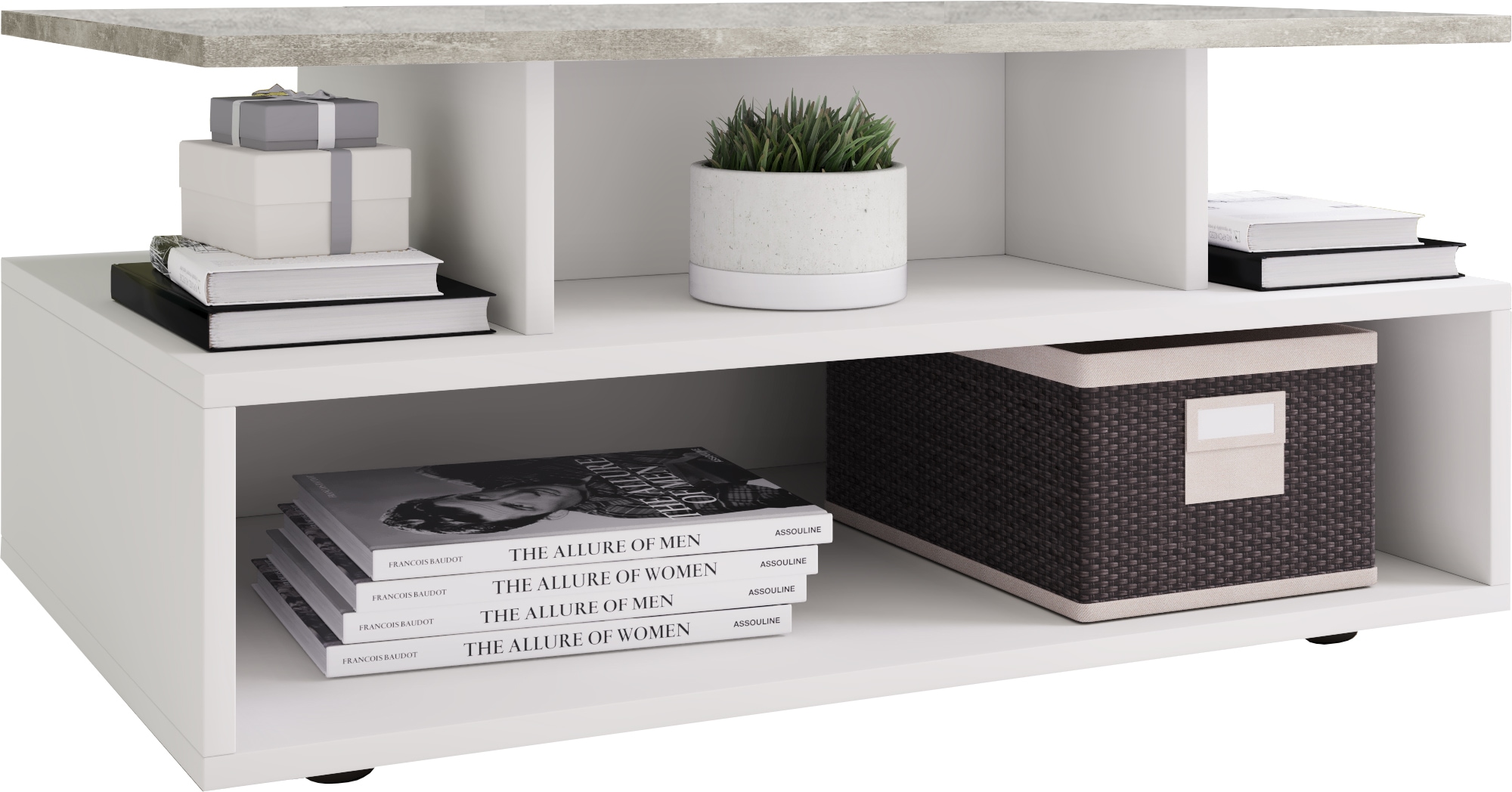 Couchtisch VCM "Holz Sofatisch Couchtisch Wohnzimmertisch Esila", weiß, beton, optik, B:80cm T:50cm, Tische, Couchtisch Eckige Couchtische