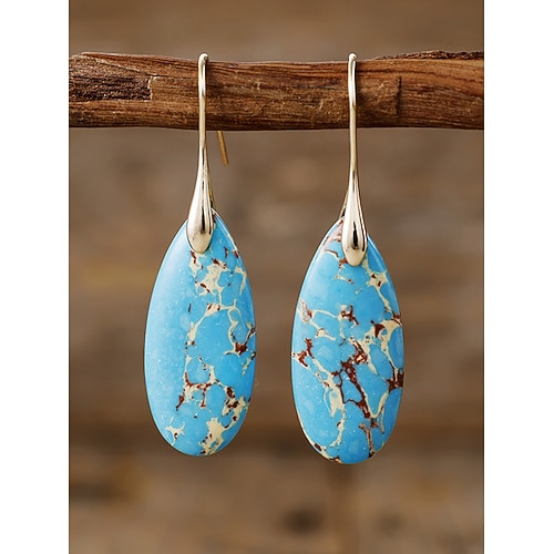 Tropfenförmige Hängeohrringe aus Naturstein für Damen, im Bohemian-Stil mit Türkis in verschiedenen Farben, leichter Statement-Schmuck für Frühling/Sommer, Strand und Freizeit. Image
