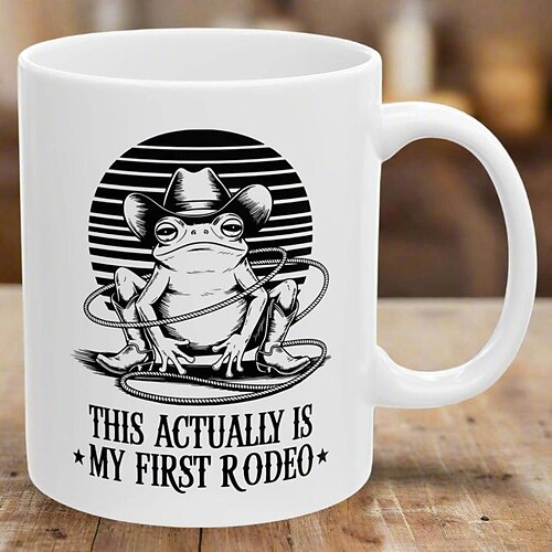 Lustige Geschenktasse – das ist tatsächlich meine erste Rodeo-Tasse! Lustige Western-Frosch-Tasse, einzigartige Kaffeetasse für Western- und Tierliebhaber Image