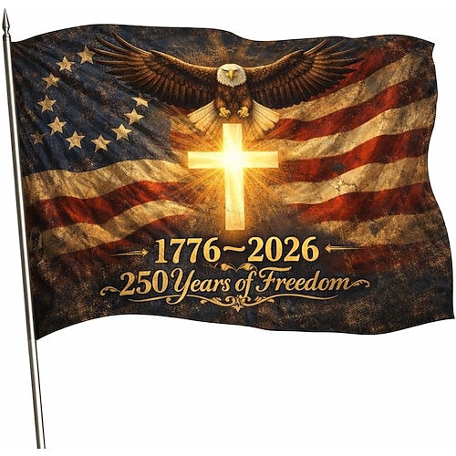 Amerika-250-Flagge – 250. Jahrestag der USA, patriotische Gartenflagge „Wir, das Volk 1776–2026". Hausbanner für den 4. Juli Image