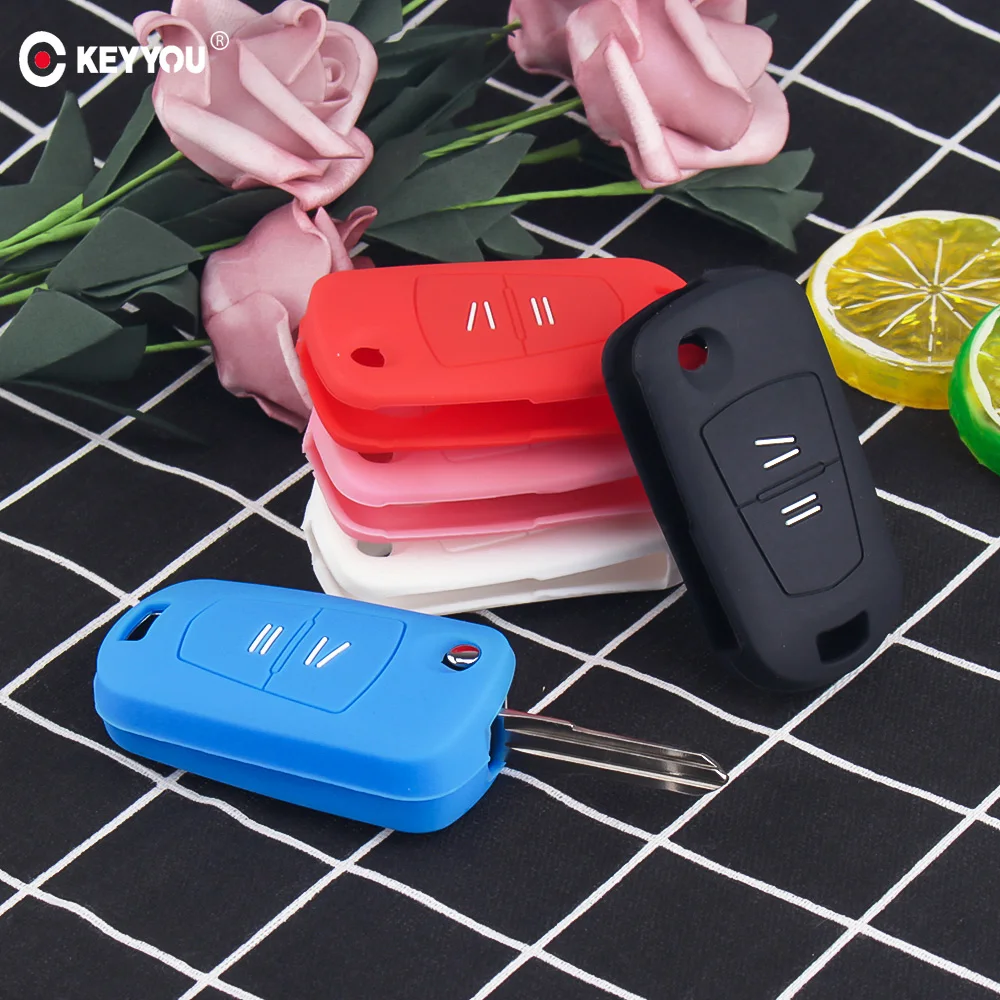 KEYYOU Custodia protettiva pieghevole per chiave auto pieghevole in silicone a 2 pulsanti per Opel Corsa Astra j g h Kadett Monza